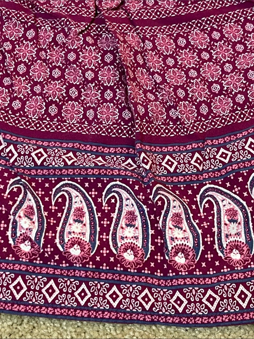 Old Navy Magenta Paisley Print Peasant Top